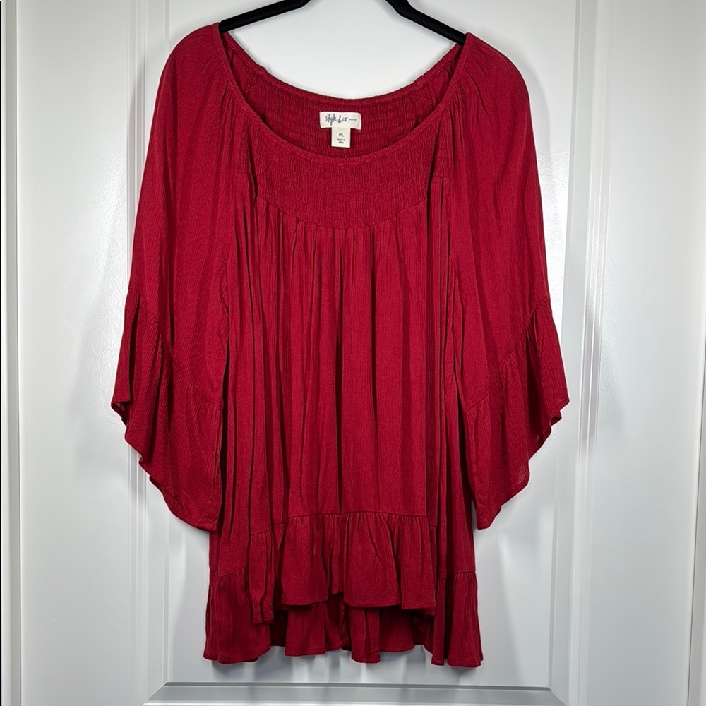 Style & Co Red Flutter Sleeve Blouse